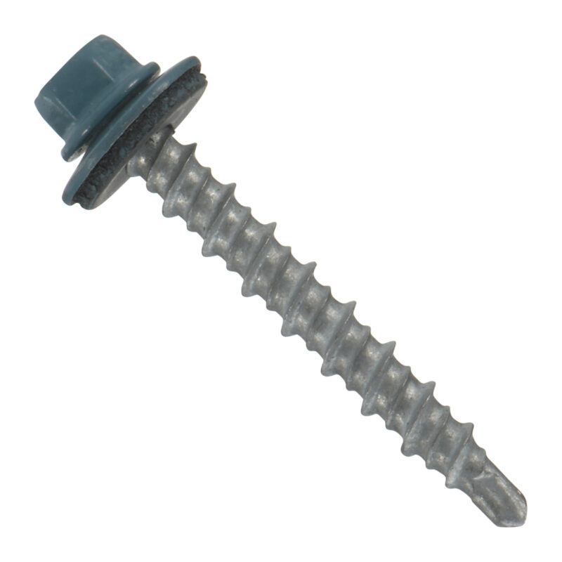 Fastgrip #10 Hi-Lo MINI-DRILLER EPDM Washered Metal Roofing/Siding Fasteners - Bag of 250 - 1-1/2 inch, Hawaiian Blue/Slate Blue