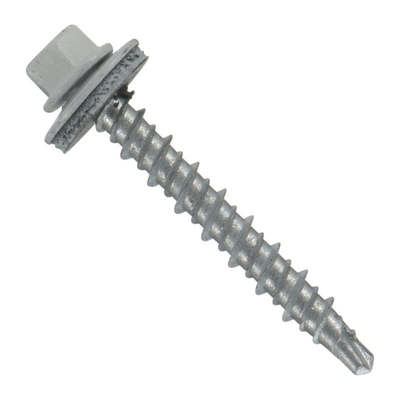 Fastgrip #10 Hi-Lo MINI-DRILLER EPDM Washered Metal Roofing/Siding Fasteners - Bag of 250 - 1-1/2 inch, Bright White/ White