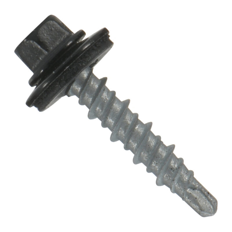 Fastgrip #10 Hi-Lo MINI-DRILLER EPDM Washered Metal Roofing/Siding Fasteners - Bag of 250 - 1 inch, Black
