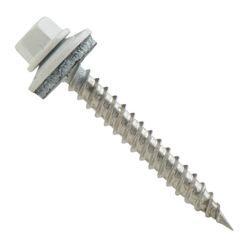 #9 FG 300 Series SS Metal Roofing/Siding EPDM Washered Screws - Bag of 250 - 1-1/2 inch, Bright White/ White