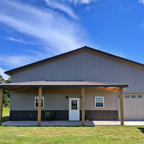 Post,Frame,Construction,Home,With,Metal,Roof,And,Metal,Siding