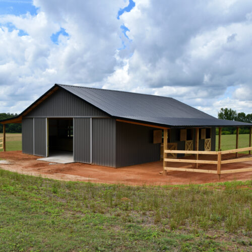 Horse,Barn,Built,With,Post,Frame,Materials;,Two,Lean-to's,,Two