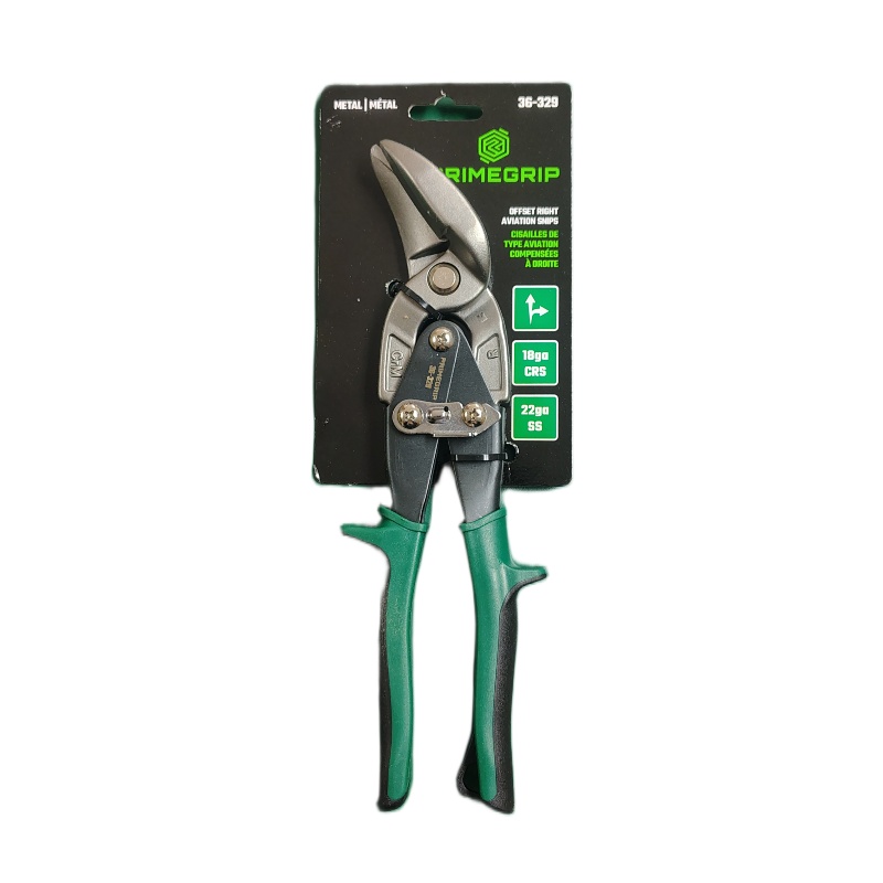 PrimeGrip Offset Right Cut Aviation Snip (Green)